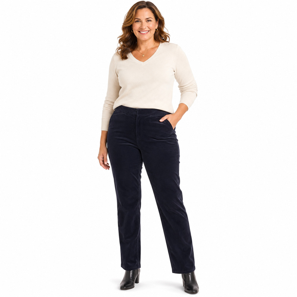 J Jill Corduroy Fine Wale Stretch Flat Front Dark Navy Blue Pants sz 12 Tall